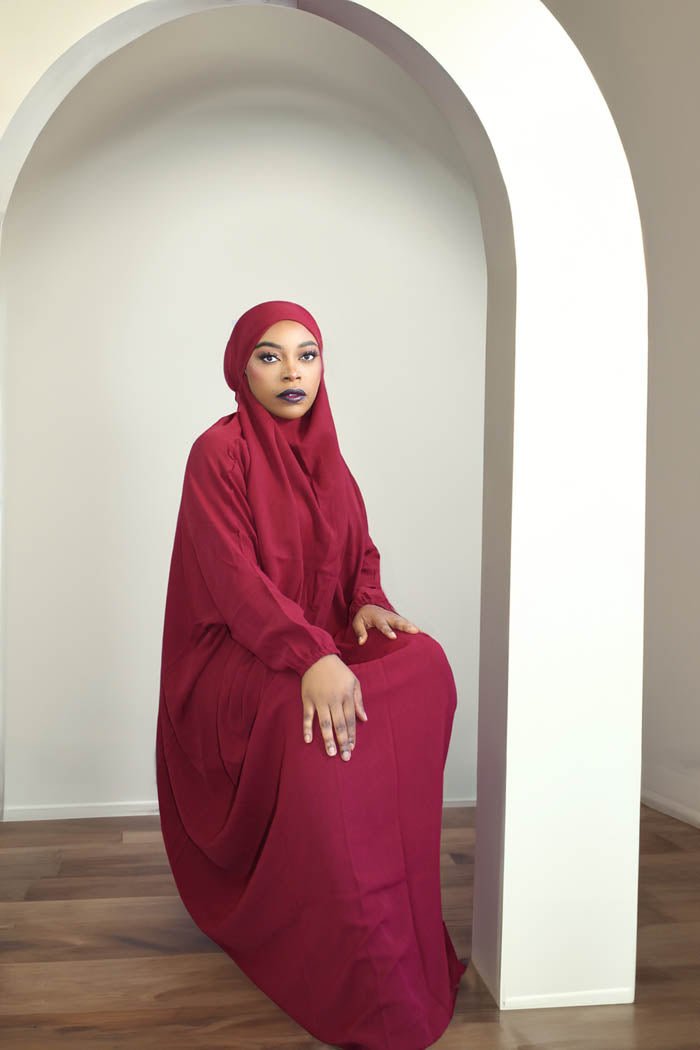 BUTTERFLY JILBAB-  BURGUNDY RED