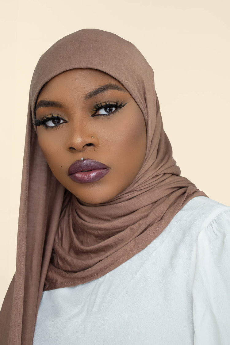 INSTANT PRE-SEWN JERSEY HIJAB -  LIGHT BROWN