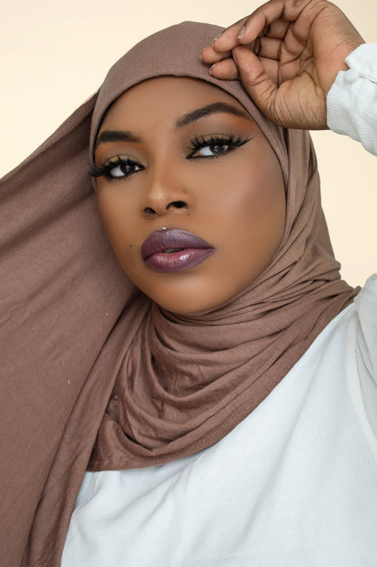 INSTANT PRE-SEWN JERSEY HIJAB -  LIGHT BROWN