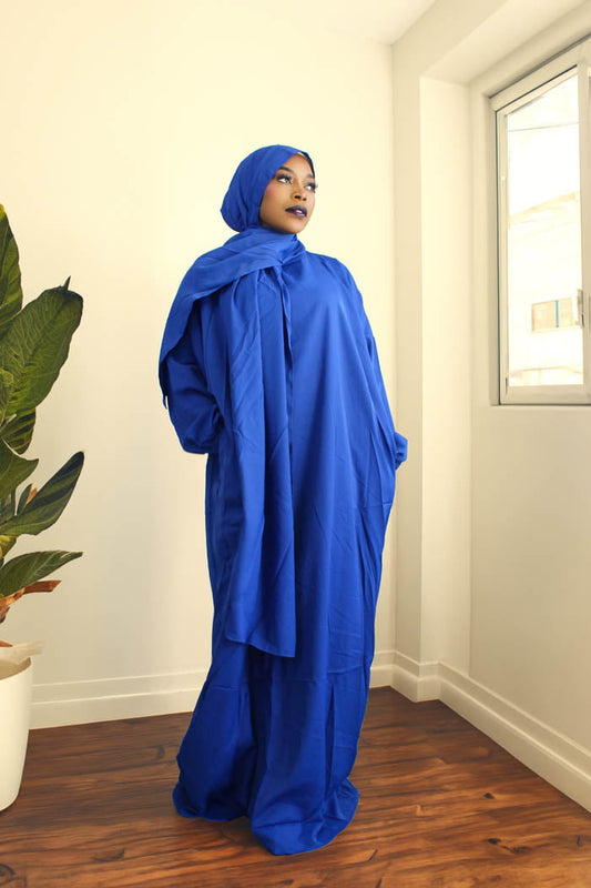 ONE-PIECE ABAYA WITH ATTACHED HIJAB - ROYAL BLUE