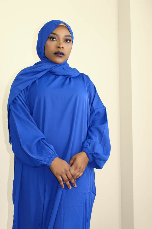 ONE-PIECE ABAYA WITH ATTACHED HIJAB - ROYAL BLUE