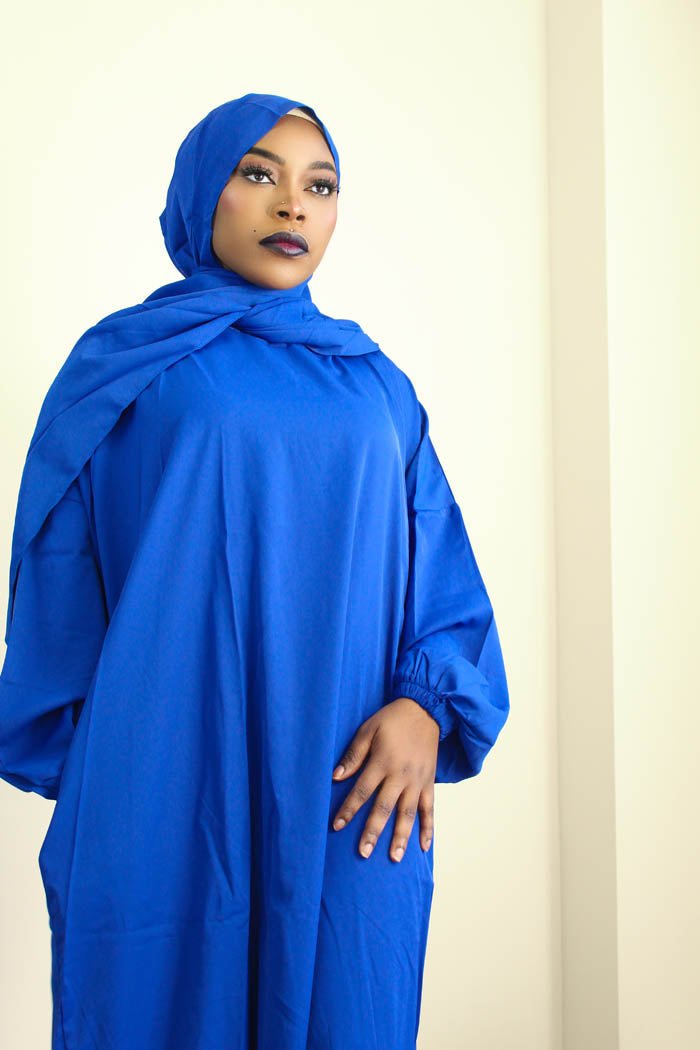 ONE-PIECE ABAYA WITH ATTACHED HIJAB - ROYAL BLUE