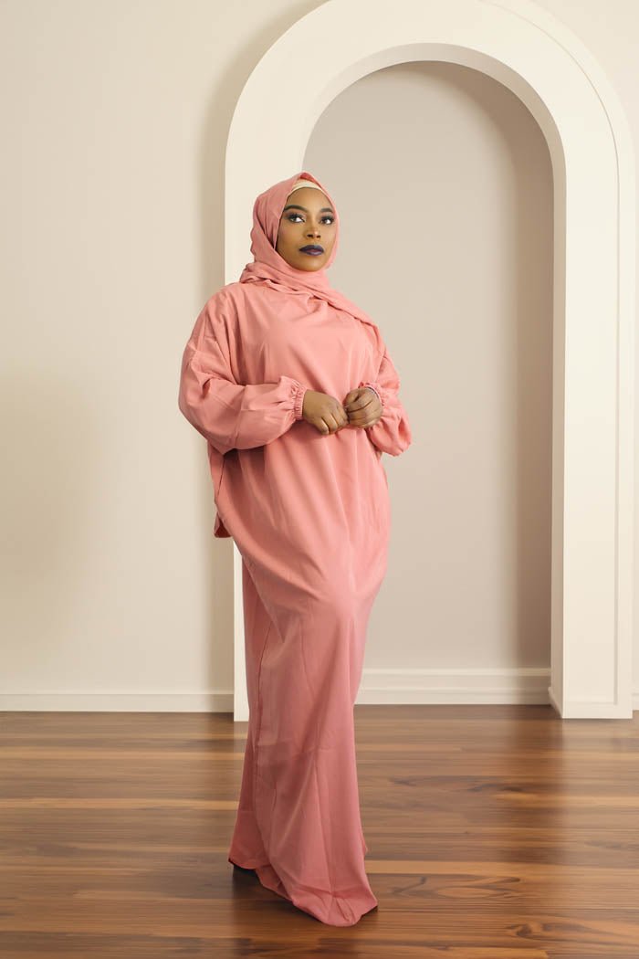 ONE-PIECE ABAYA WITH ATTACHED HIJAB  -  PINK ROSE