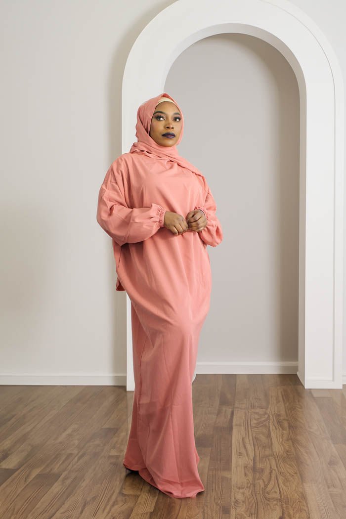 ONE-PIECE ABAYA WITH ATTACHED HIJAB  -  PINK ROSE