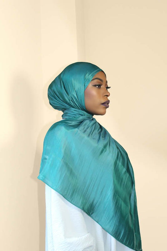 FATIMATA SHIMMERING SILK HIJAB- FASHION TURQUOISE