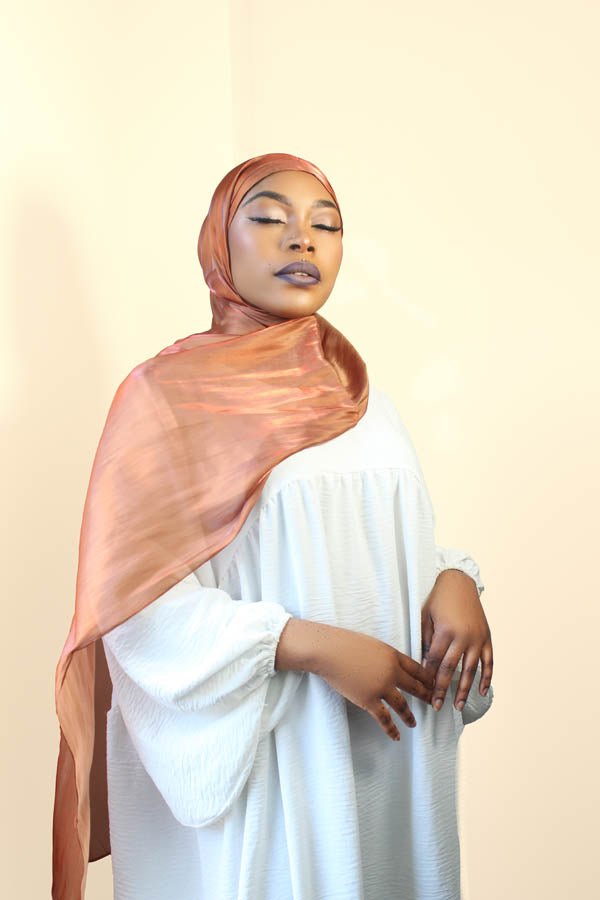 FATIMATA SHIMMERING SILK HIJAB- BURNT ORANGE