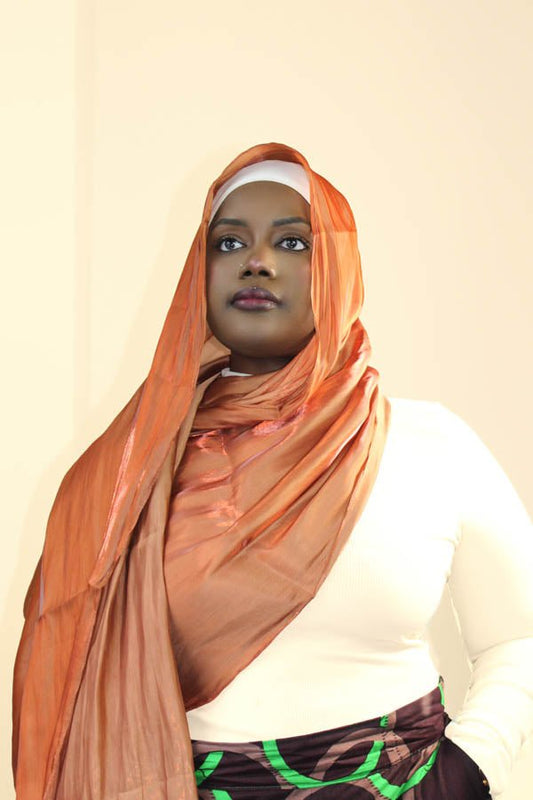 FATIMATA SHIMMERING SILK HIJAB- BURNT ORANGE