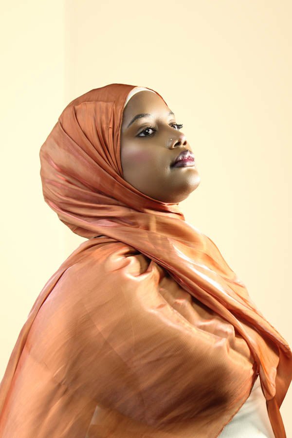 FATIMATA SHIMMERING SILK HIJAB- BURNT ORANGE