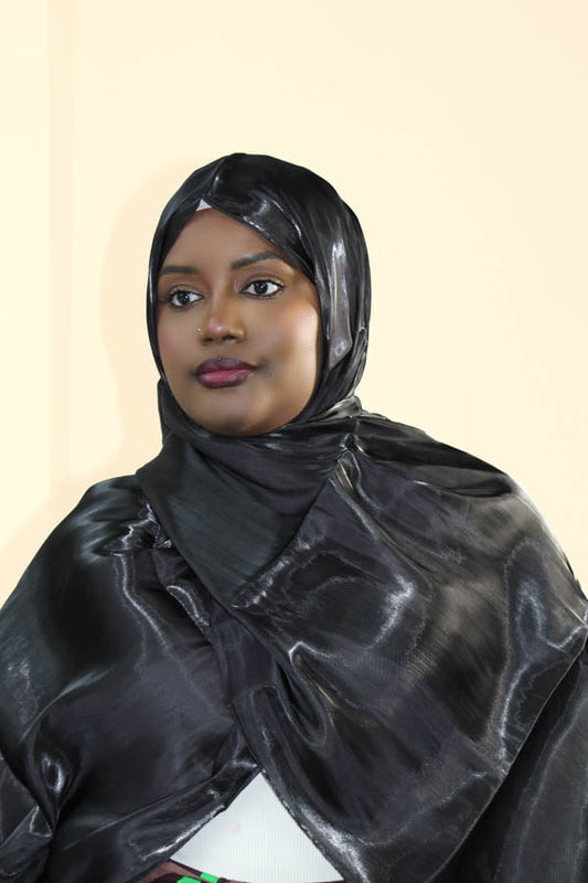 FATIMATA SHIMMERING SILK HIJAB- BLACK