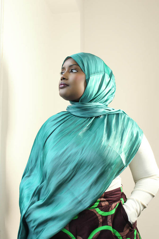 FATIMATA SHIMMERING SILK HIJAB- FASHION TURQUOISE