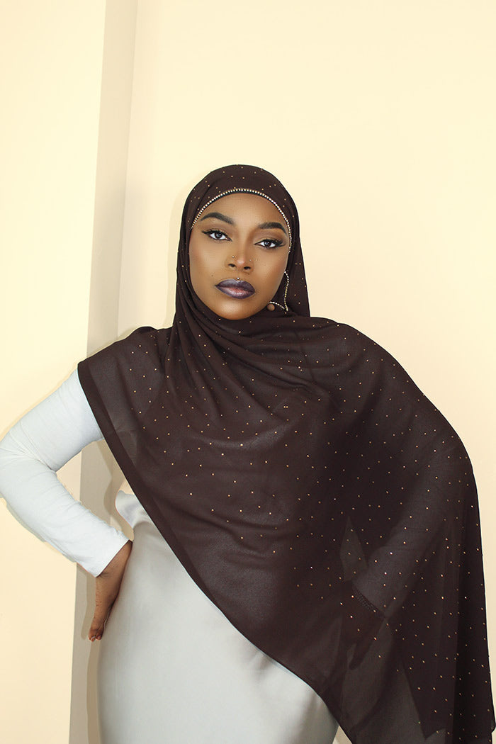 DIAMOND CHIFFON HIJAB - DARK BROWN