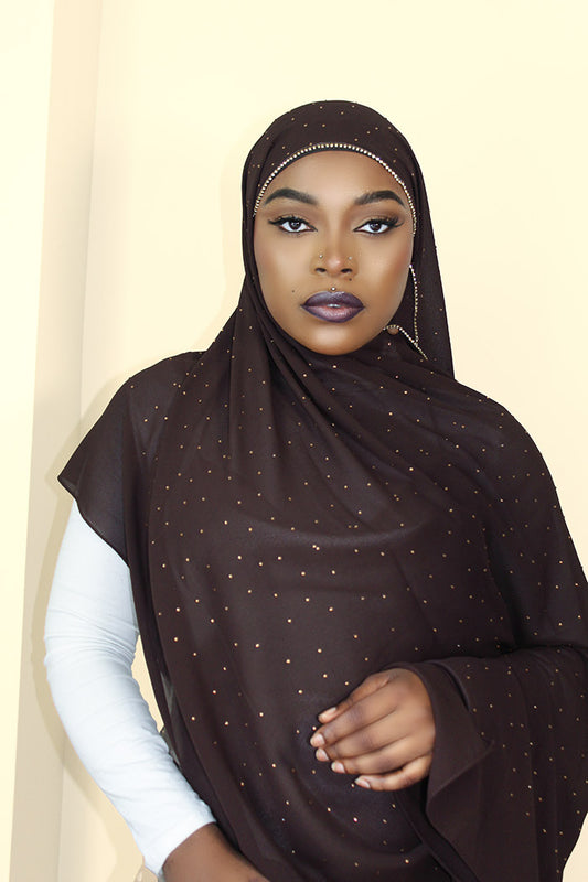 DIAMOND CHIFFON HIJAB - DARK BROWN