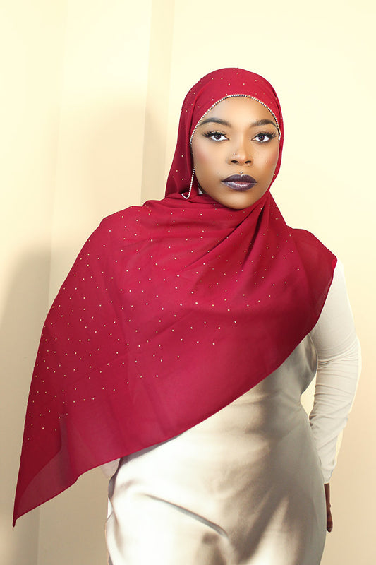 DIAMOND CHIFFON HIJAB -BURGUNDY RED