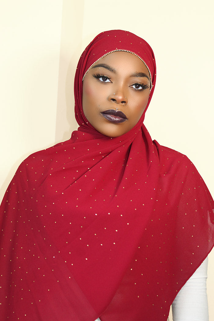 DIAMOND CHIFFON HIJAB -BURGUNDY RED