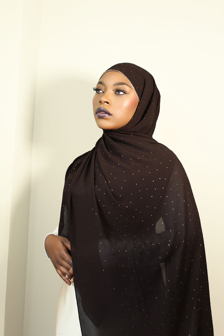 DIAMOND CHIFFON HIJAB - DARK BROWN