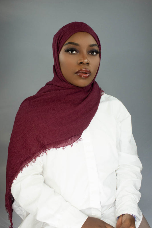 PREMIUM CRINKLED COTTON HIJAB - WINE