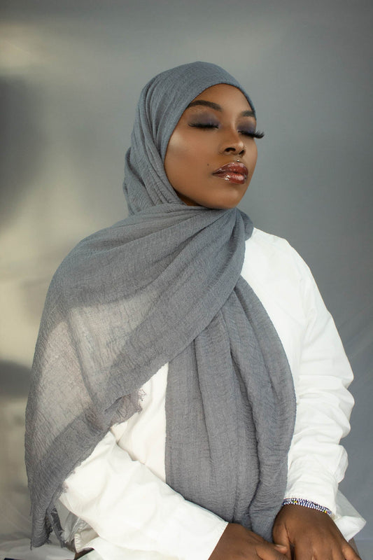 PREMIUM CRINKLED COTTON HIJAB - SHARK GRAY