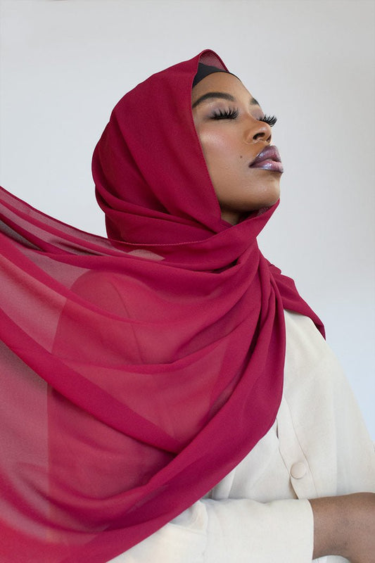 LUXURY CHIFFON HIJAB- BURGUNDY RED