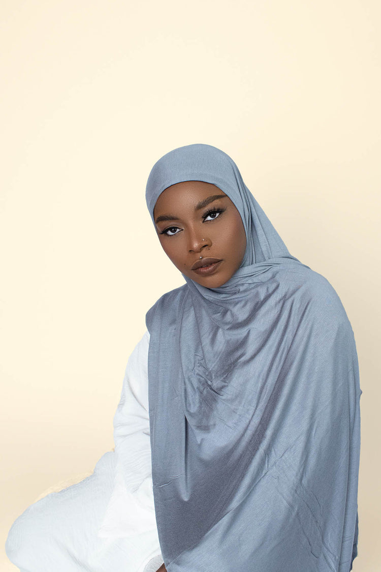 INSTANT PRE-SEWN JERSEY HIJAB - BLUE HEATHER