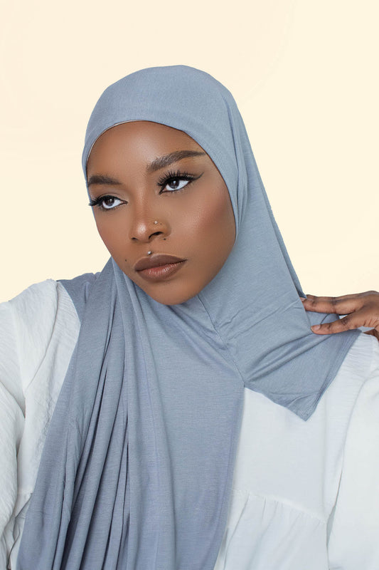 INSTANT PRE-SEWN JERSEY HIJAB - BLUE HEATHER