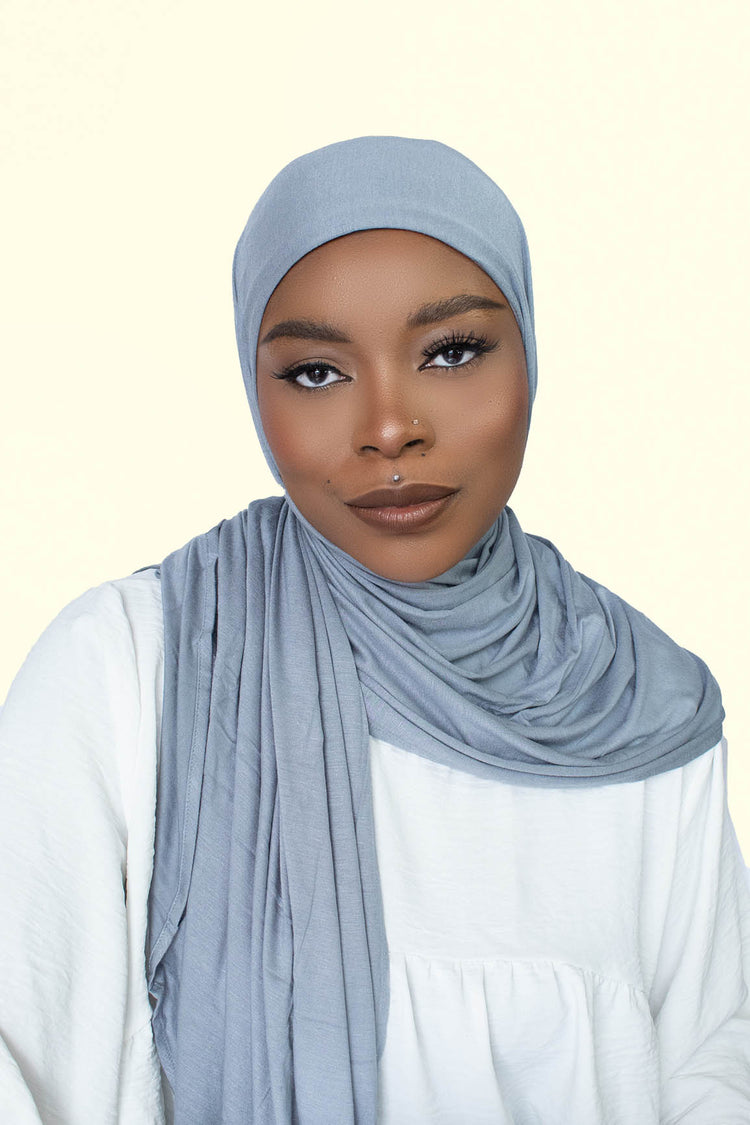 INSTANT PRE-SEWN JERSEY HIJAB - BLUE HEATHER