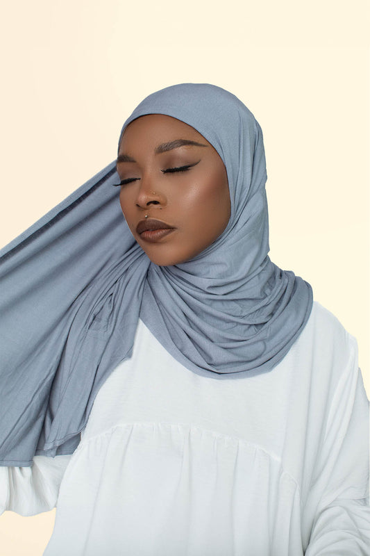 INSTANT PRE-SEWN JERSEY HIJAB - BLUE HEATHER