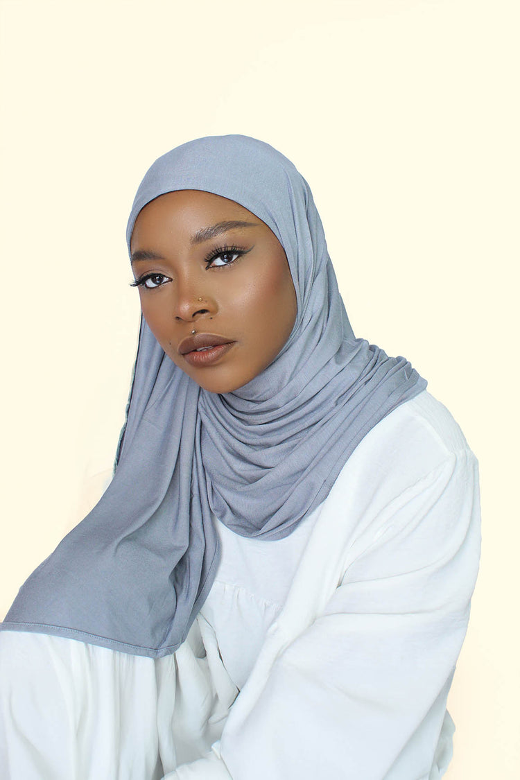 INSTANT PRE-SEWN JERSEY HIJAB - BLUE HEATHER