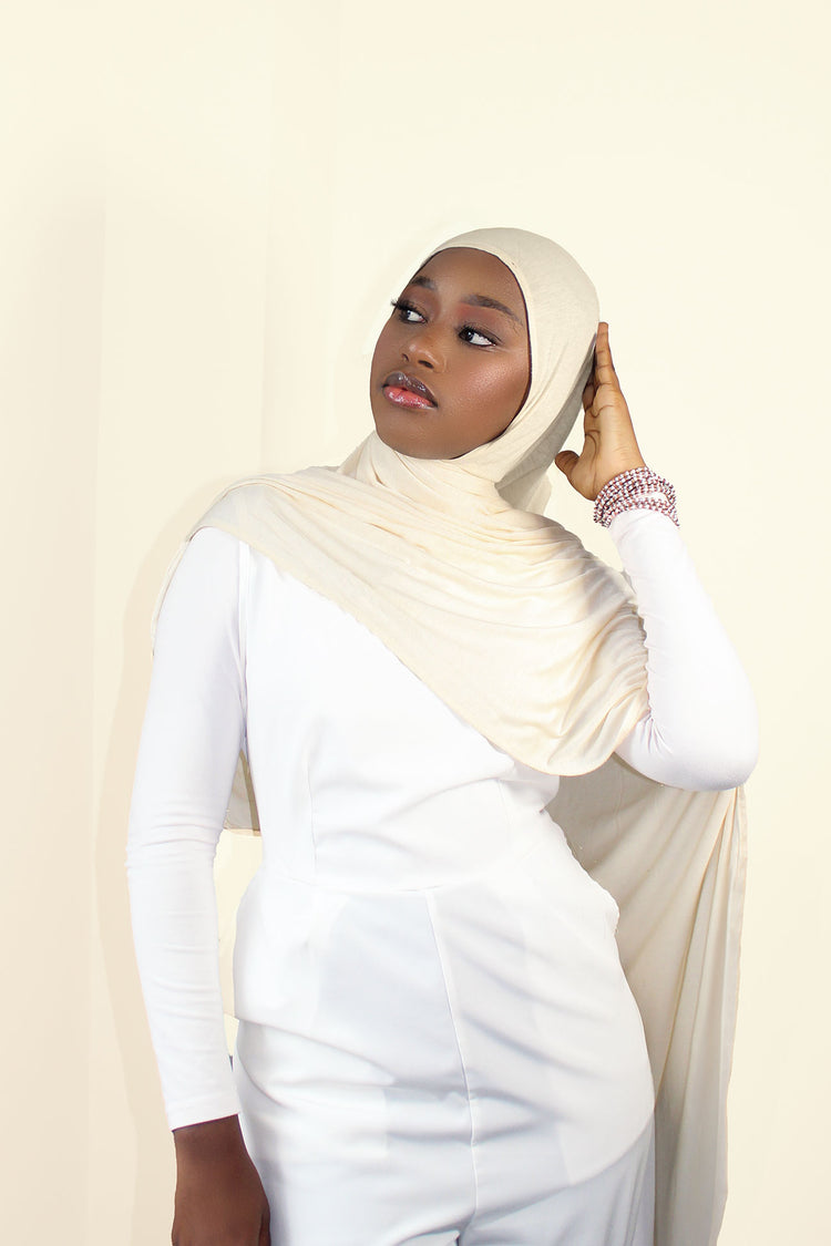 INSTANT PRE-SEWN JERSEY HIJAB - CREAM VANILLA