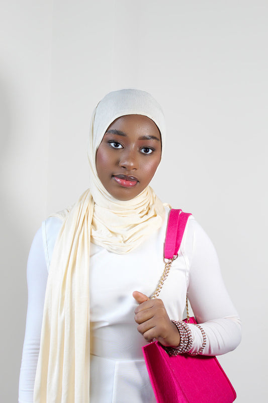 INSTANT PRE-SEWN JERSEY HIJAB - CREAM VANILLA