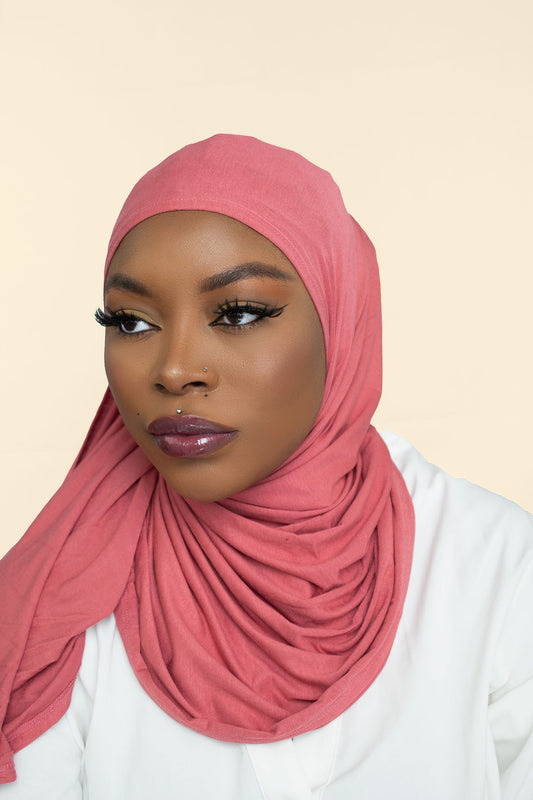 INSTANT PRE-SEWN JERSEY HIJAB - ROSE PEACH