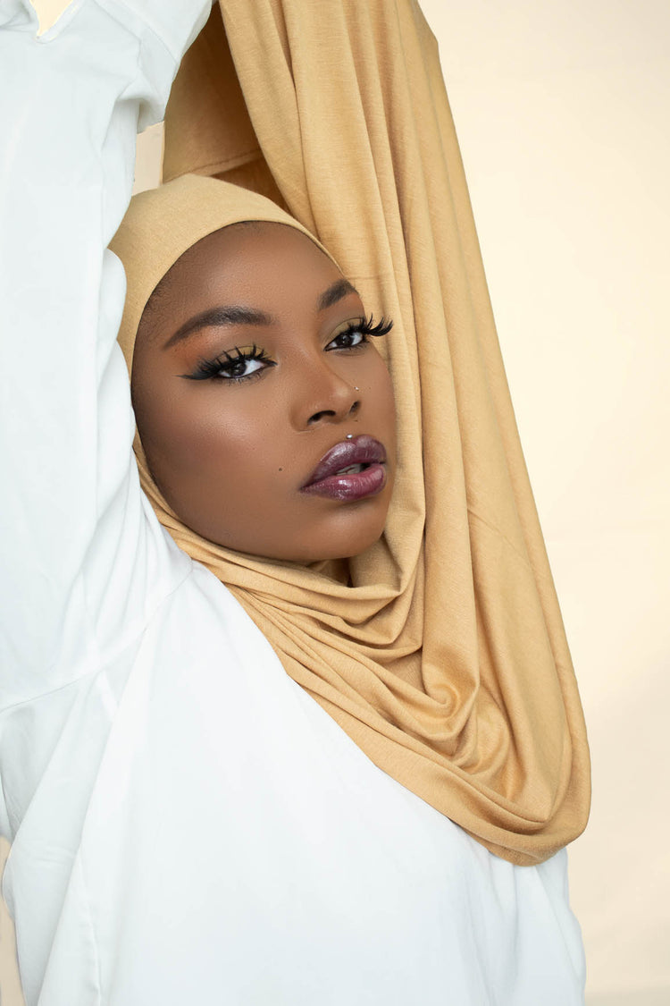 INSTANT PRE-SEWN JERSEY HIJAB- CREAMY CORN