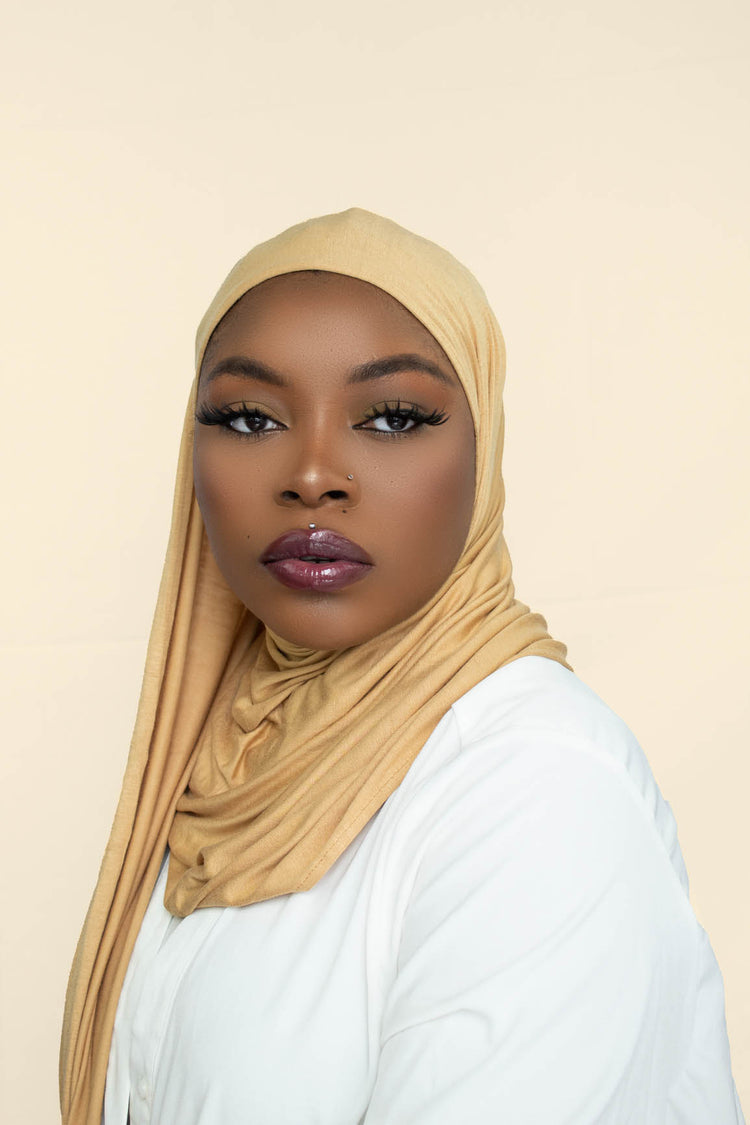 INSTANT PRE-SEWN JERSEY HIJAB- CREAMY CORN