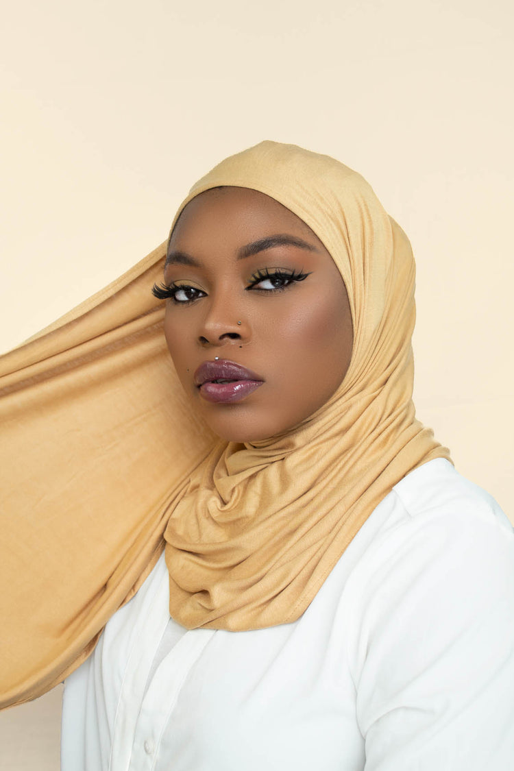 INSTANT PRE-SEWN JERSEY HIJAB- CREAMY CORN