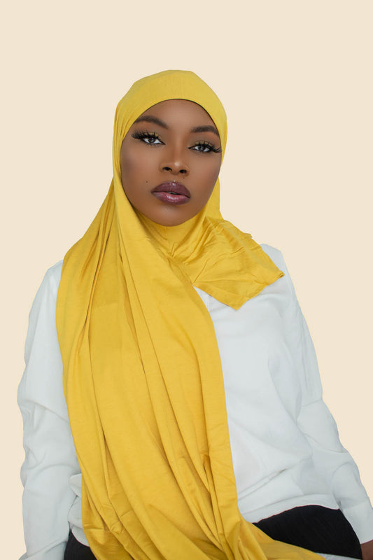 INSTANT PRE-SEWN JERSEY HIJAB -  YELLOW DAISY