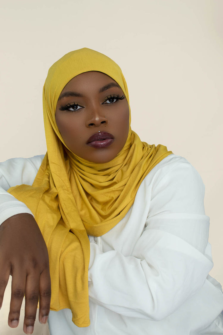 INSTANT PRE-SEWN JERSEY HIJAB -  YELLOW DAISY