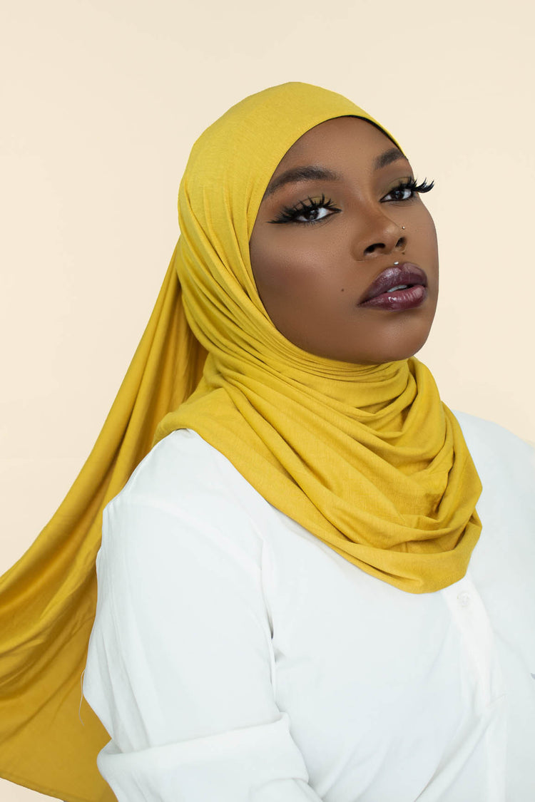 INSTANT PRE-SEWN JERSEY HIJAB -  YELLOW DAISY