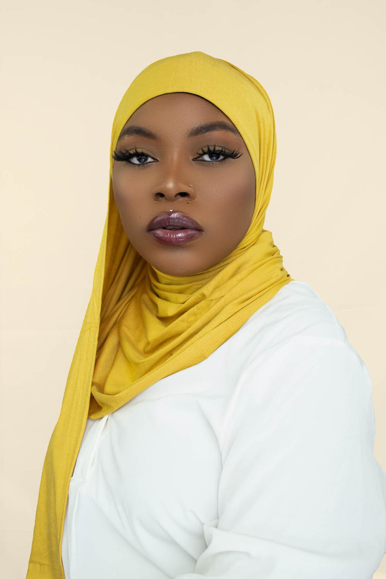 INSTANT PRE-SEWN JERSEY HIJAB -  YELLOW DAISY