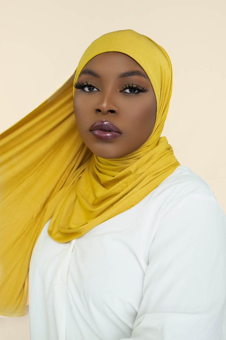 INSTANT PRE-SEWN JERSEY HIJAB -  YELLOW DAISY