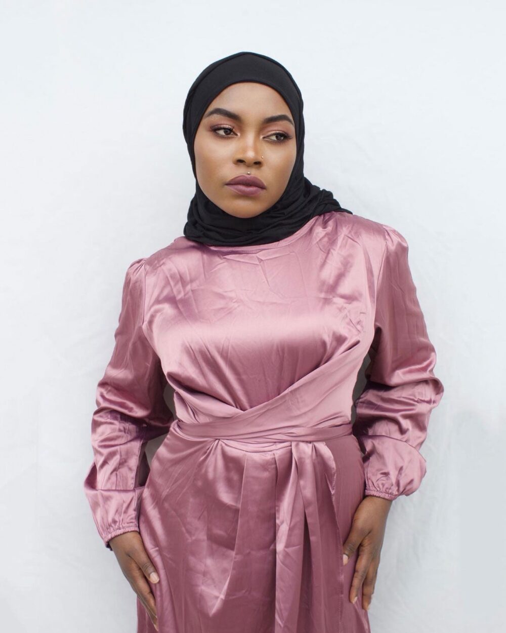 KEYA SATIN WRAP WAIST MAXI DRESS - PURPLE - HIJABKINGDOM