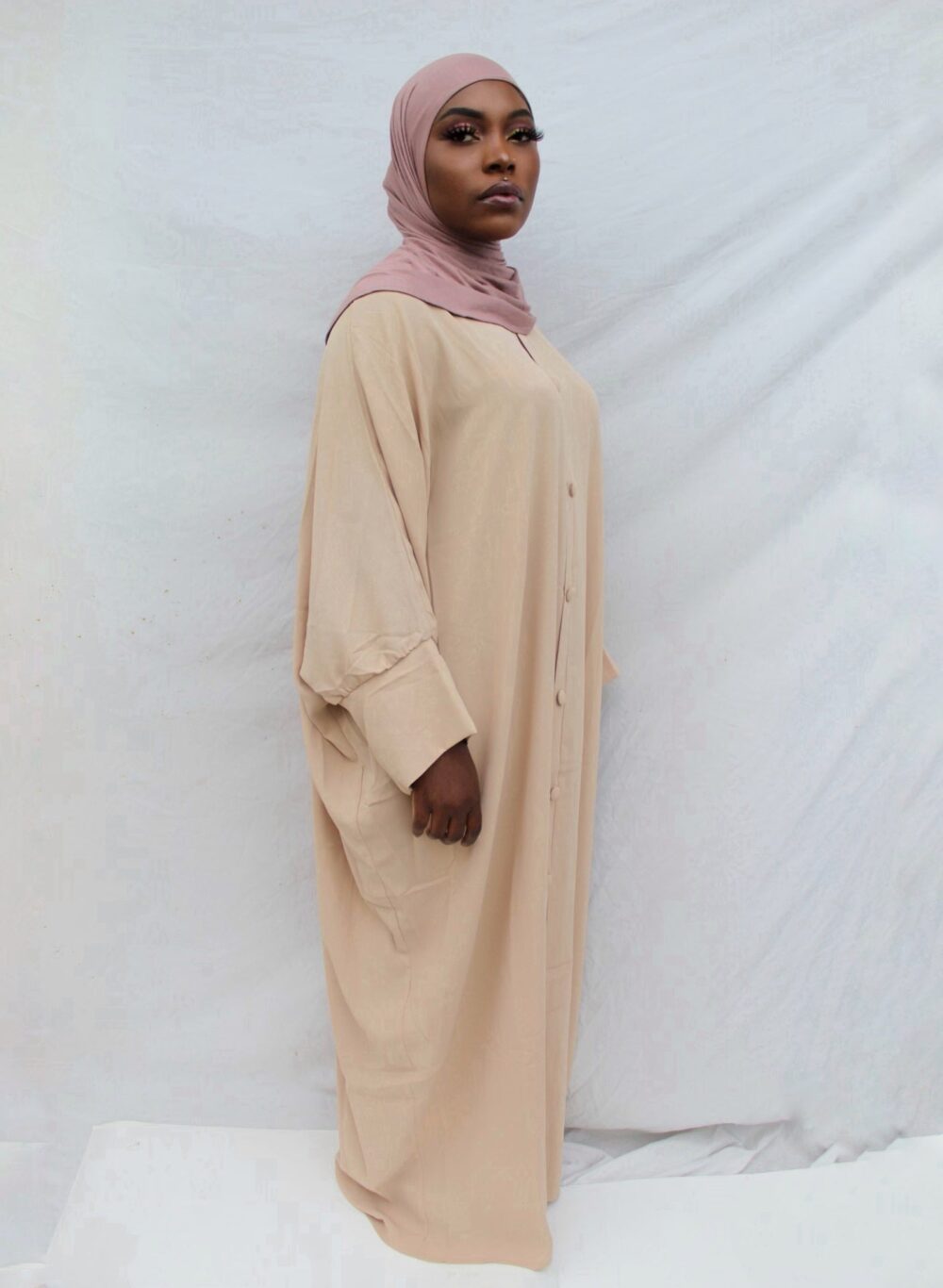 LARGE SLEEVES BUTTON DRESS -  KHAKI - HIJABKINGDOM