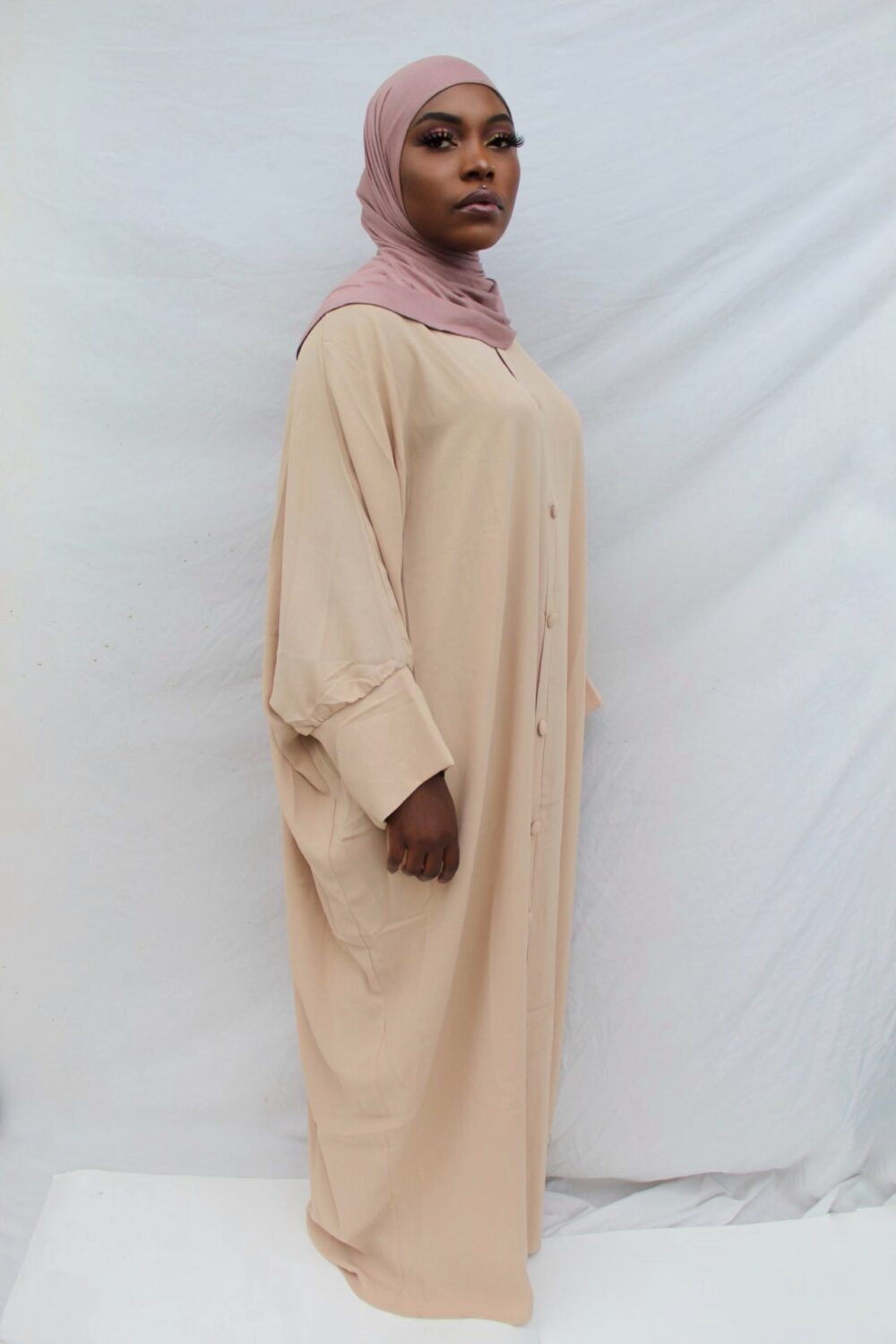 LARGE SLEEVES BUTTON DRESS -  KHAKI - HIJABKINGDOM